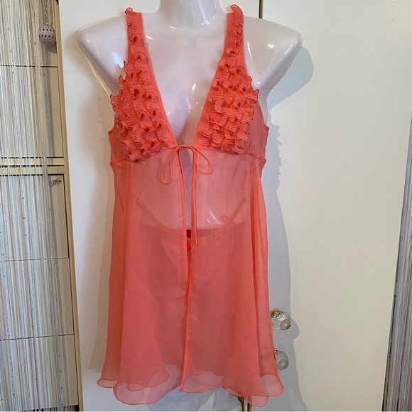 La Senza 2 Piece Sheer Coral Ruffle Chemise Sleep Set - Picture 2 of 16